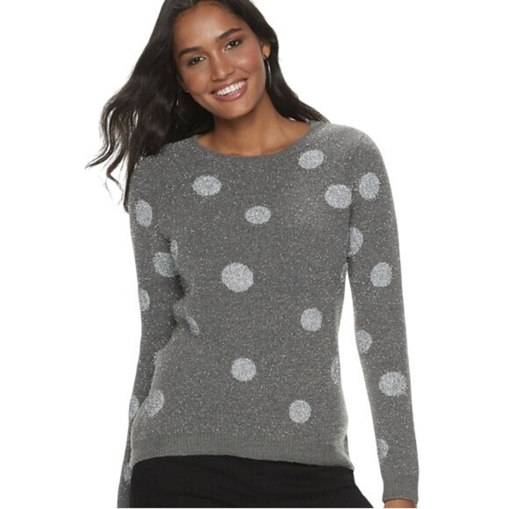 Apt 9 Women's Gray Sparkle Glitter Polka Dot Long Sleeve Sweater Size Medium‎